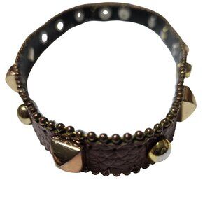 Gothic Punk Gold Studded Brown Leather Choker Collar Necklace Snap Closure Goth